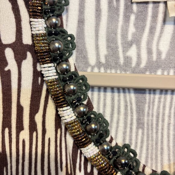 Boston Proper Beaded Brown White Animal Print Cardigan - Picture 5 of 13